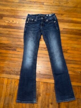 Miss Me Signature Bootcut Rhinestones Whiskered Womens Jeans Size 27